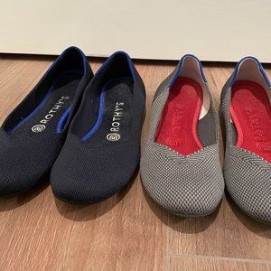 2 Pairs Rothy's The Flat Round Toe Shoes - Navy and Charcoal